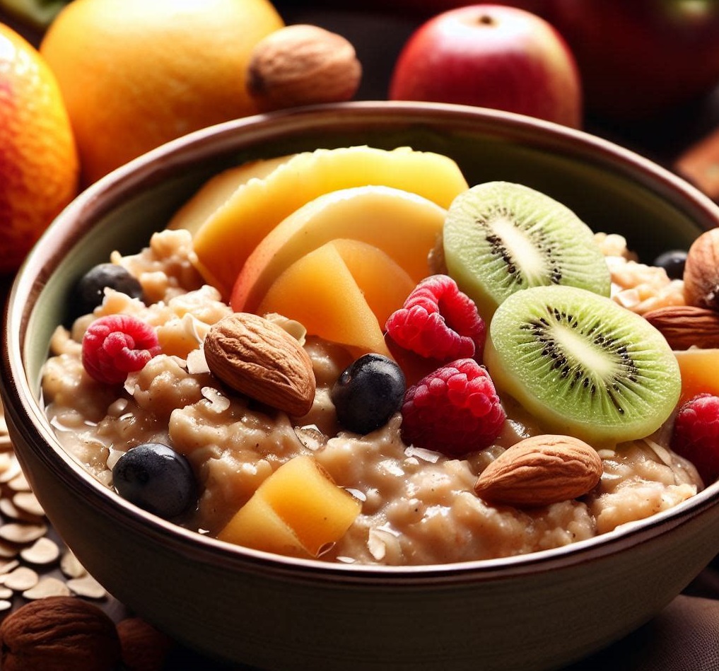 Oatmeal with fresh fruits and nuts